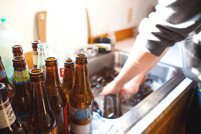 cleaning beer bottles